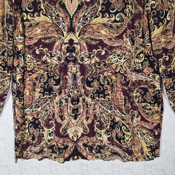 J Jill Blouson Tunic Top Petite L Brown Multicolor Side Slits 3/4 Sleeve Boho - Picture 3 of 12